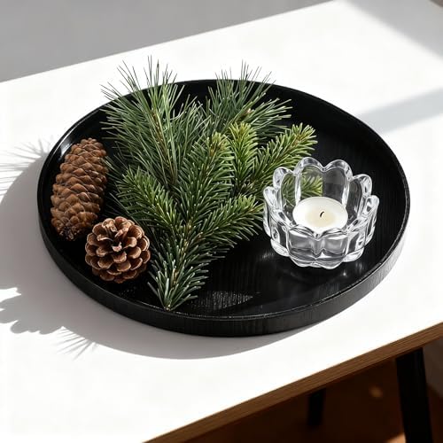 Round Trays Home Decor, 11.8" Large Round Wood Tray for Ottoman, Large Tray for Ottoman Coffee Table Candle Holder, Wooden Serving Decorative Trays for Home Kitchen - Image 3