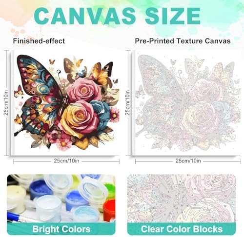 Framed Paint by Numbers Kit for Adults, Butterfly & Roses, 10 x 10 Inch - Image 3