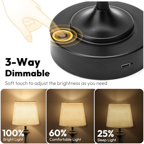 NIORSUN Portables Cordless Table Lamp, 10.2" Battery Operated Lamp, Bedside Table Lamp with Warm White Color,3 Way Dimmable Touch Desk Lamp for Bedroom Living Room Restaurant Black - Image 4