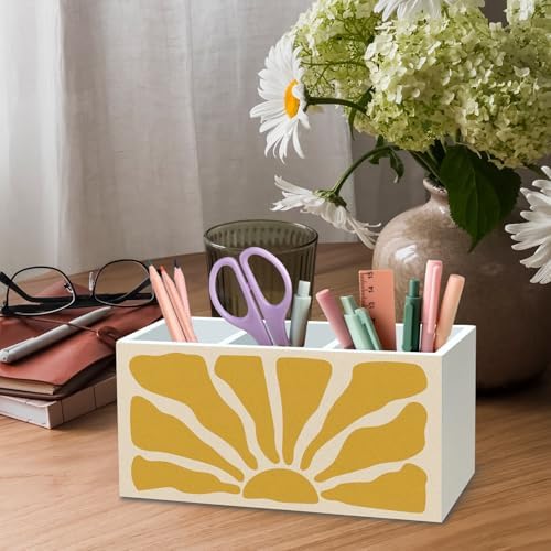 DILSJ Boho Abstract Sunshine Pen Pencil Holder Organizer for Desk, Boho Office Decor, Groovy Retro Abstract Sunshine Wooden Box Signs for Home Office Desk Tabletop Decoration - Image 4