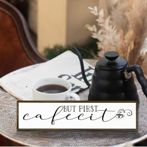Coffee Wood Sign, Farmhouse Coffees Wall Decoration, Home Kitchen Decor for Shelf Tabletop, Cafe Coffee Station Decor, Coffees Lover Gift, But First Cafecito Sign, 17.8x4x1.2 inches - Image 5