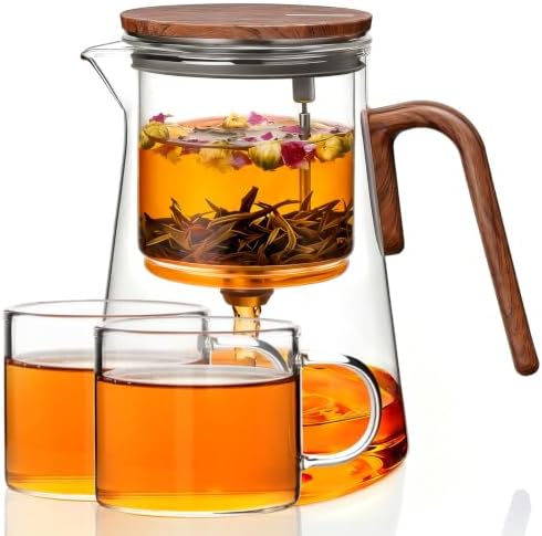 ZENS Magnetic Glass Teapot with Infuser and 2 Cups for Loose Tea, 34oz by ZENSLIFESTYLE