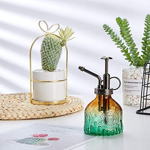 Glass Plant Mister Spray Bottle, Vintage Plant Spritzer, Succulent Watering Bottle with Top Pump, Small Plant Sprayer Mister Watering Can for Indoor Outdoor Houseplant - Green Brown Gradient - Image 5