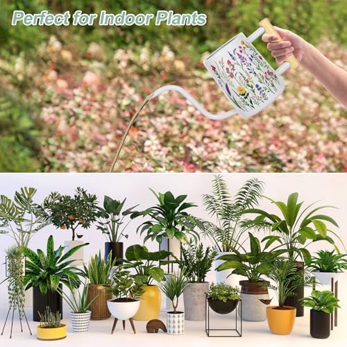 Watering Can Indoor Plants, 35 oz/1000 ml Metal Stainless Steel Watering Can Pot with Long Spout for Indoor House Plants Bonsai Outdoor Garden Flower Decorative White Flowers - Image 7