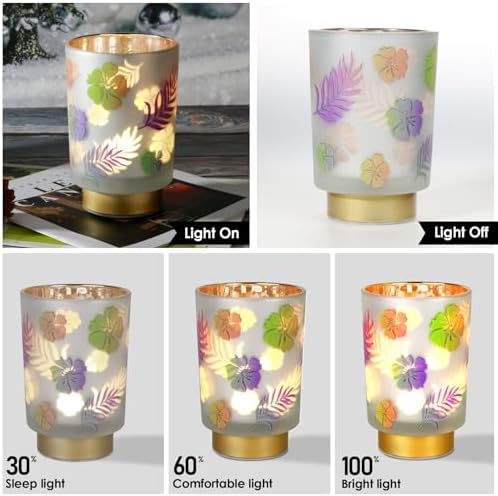 Eywamage Small Battery Operated Table Lamp, Glass Floral Lamp with Remote Timer, Cordless Accent Lamp Light for Bedroom Living Room - Image 4