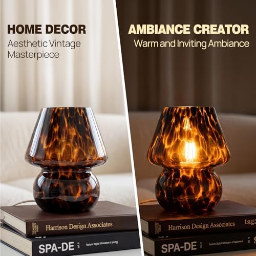 Small Mushroom Table Lamp for Bedside & Nightstand, Murano, Amber - Image 2
