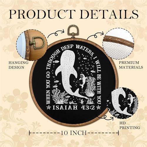 OFJE Whale Shark Christian Wall Art Decor, Isaiah 43:2 Bible Verse Round Wall Hanging Decor, Religious Scripture Framed Canvas Prints for Church Home Bedroom Living Room Decorations, 10x10 Inch，PJ1541-px - Image 6