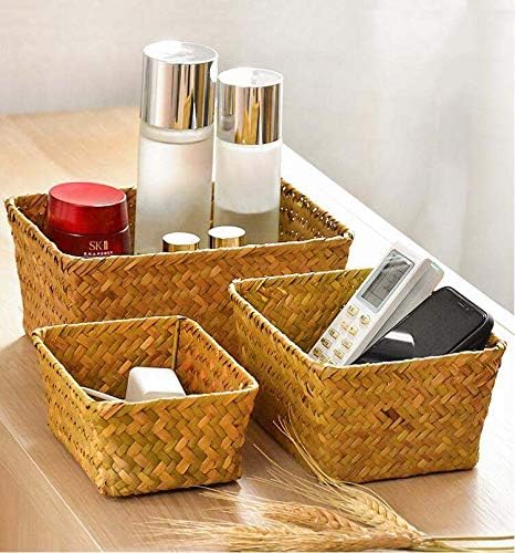 DOKOT Small Woven Wicker Open Storage, Rectangular Handmade Seagrass Baskets for Home, Bathroom Organization（Set of 3） - Image 6