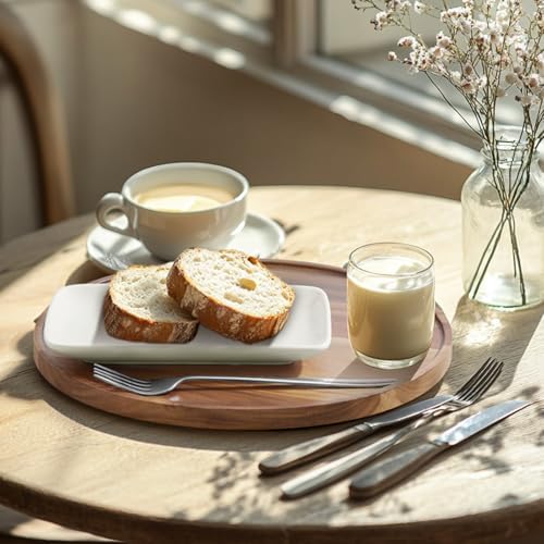 12 Inch Acacia Wood Round Tray, Wooden Decorative Bathroom Coffee Table Tray Centerpiece Candle Holder for Farmhouse Kitchen Dining Room Home Decor Coffee Table Decor and Accessories - Image 6
