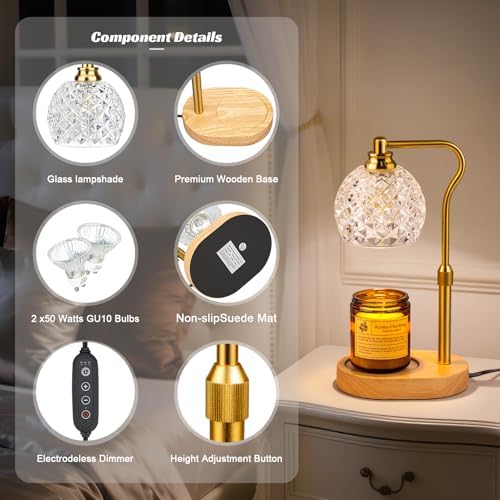 Candle Warmer Lamp, Adjustable Timer & Dimmer Golden Crystal Shade Wax Lamp - Image 6