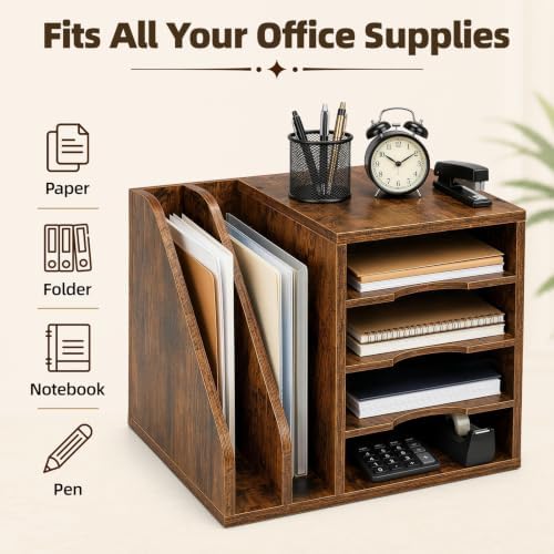 4-Tier Wood Desk Organizer with 2 Side Slots - Image 7