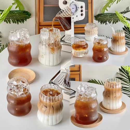 2 Pcs Ribbed Glass Cups 18 Oz Vintage Drinkware Wavy Ribbed Design - Image 5