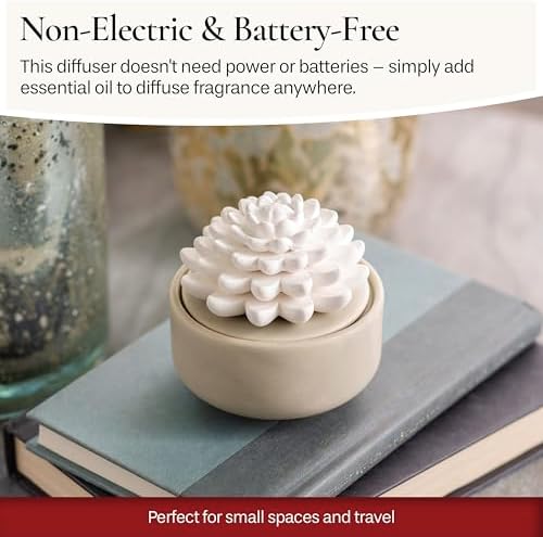 Airomé White Succulent, Porcelain Passive Essential Oil Diffuser (with 15ml Peppermint Essential Oil) – Non-Electric, Battery-Free, Improves Sleep, and Relieves Stress - Image 2