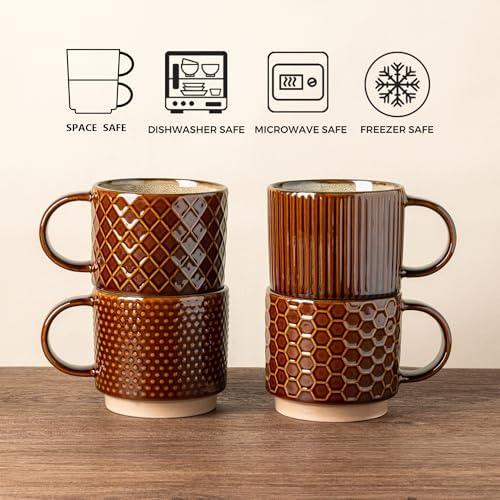 GBhome 12 OZ Stackable Coffee Mugs Set of 6, Ceramic Coffee Cups Set - Image 7