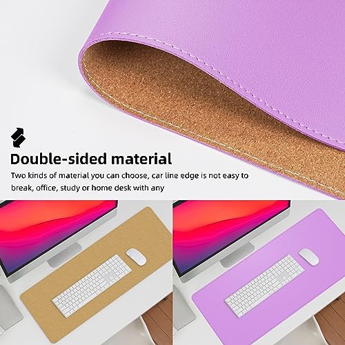 AFIING Leather Desk Pad Protector, Large Desk Mat with Natural Cork & PU Leather, Mouse Pad, Non-Slip, Waterproof Desk Writing Pad for Office and Home, Purple - Image 3