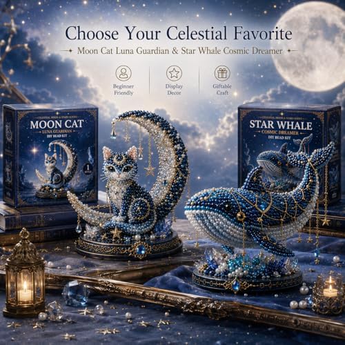 Moon Cat Luna Guardian DIY Bead Kit, Celestial Moon Stars Series, Tiny 3D Beaded Moons Cat Luna Guardian Craft Kit, Handmade Magical Cats Kit for Beginner, Home Decor (M1pc) - Image 4