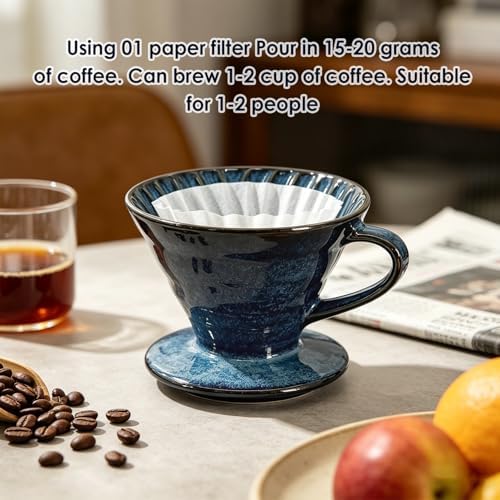 Pour Over Coffee Maker & Ceramic Dripper, 1-4 Cup Porcelain V60 Filter Cone - Image 6