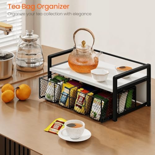 Homode Tea Bag Organizer, Wood Tea Bag Holder with Storage Drawer, white - Image 6