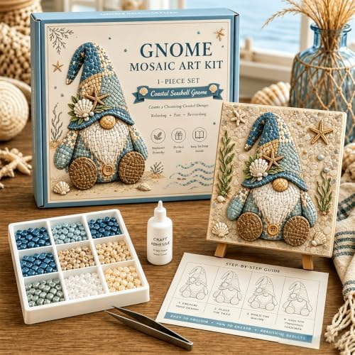 Gnome Mosaic Art Kit, DIY Craft Set for Adults, Cottagecore Desk Decor - Image 6