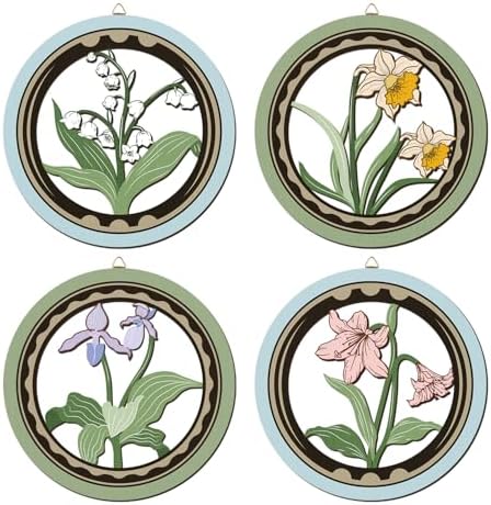 HPNIUB Watercolor Flower Wall Decor, Farmhouse Botanical Leaf Hanging Wooden Wall Art, 4 Pieces 10''x10'' Minimalist Boho Floral Market Wood Sign for Girls Bedroom Living Room Office Decoration by HPNIUB