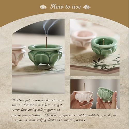 Ceramic Lotus Incense Burner for Sticks, Cones & Resins Petite Secure Ash Bowl with Minimal Spill, Decorative Holder for Desk, Altar & Meditation, Traditional & Modern Ritual Use, Blush Pink - Image 3