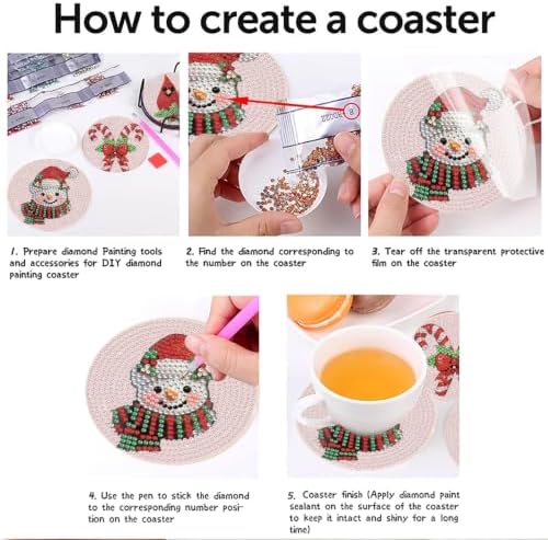 8 Pcs Christmas Diamond Art Coasters Kits with Holder 4x4 Inch - Image 5