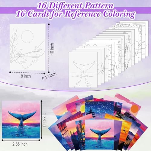 Cholemy 99 Pcs 16 Set Sip and Paint Kit for Adults 8"x 10" Pre Drawn Canvas Painting with Wooden Easel Pre Printed Canvas Painting Favor for DIY Birthday Gifts Adult's Date Party(Landscape) - Image 4