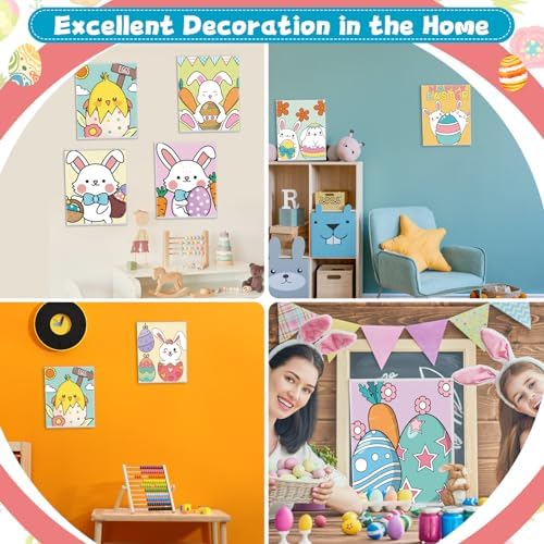 Zhanmai 72 Pcs 12 Sets Sip and Paint Kit Pre Drawn Canvas for Painting 8" x 10" Paint Party Canvas Painting Pre Printed Canvases for Party Favor DIY Virtual Adult's Date Night(Bunny Eggs) - Image 4