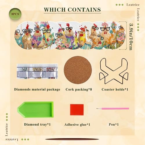 Leatrice 8 Pcs Diamond Art Coasters Small Diamond Painting Kits for Adults - Image 2