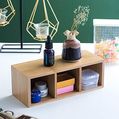 Bamboo Wood Pens Pencils Holder Cup for Desk Remote Control Holder, Caddy,Organizer,Desktop Storage with 3 Compartments,Makeup Brush Holder,Silverware Caddy for Party,Office Supplies (3 Grid) - Image 3