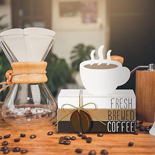 Yookeer 4 Pcs Coffee Bar Decor Accessories Coffee Signs Mini Wooden Book Stacks Cafe Shop Decoration for Tiered Tray Table Shelf Rustic Farmhouse Home Decor - Image 6