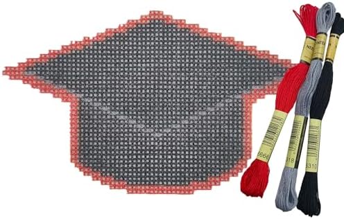 Howie's Needlepoint Needlepoint Kits, 18CT Printed Embroidery Pattern Starter Kits, Stamped Patterns Canvas Kits(Red Graduation Hat,4x4inch) by HowiesNeedlepoint