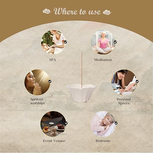 Ceramic Incense Holder for Sticks with 4mm Hole & Ash Bowl - Lotus Design Incense Burner, High-Temperature Fired Glaze, Easy Clean, Portable for Desk, Tea Room, Office Decor，Milky White - Image 4