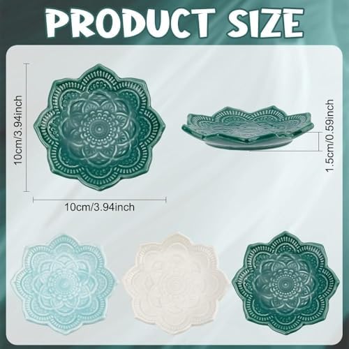 Tracing Gold Lotus Plate Ceramic Ring Jewelry Plate Tabletop Jewelry Storage Tray Decoration,Ceramic Mandala Ring Holder,Decorative Jewelry Holder,Decorative Tray(white,style 2) - Image 7