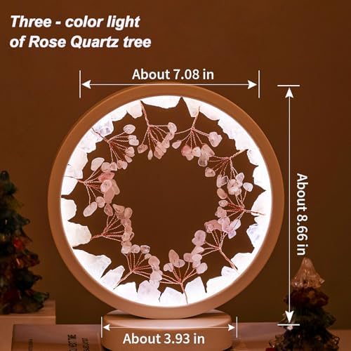 Runyangshi Lotus Lamp Natural Crystal Lamp, Tree of Life 3 Color Dimmable Crystal Wreath Light, Table Decor Spiritual Housewarming Gift(Rose Quartz) - Image 4
