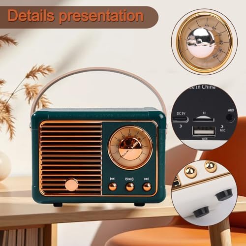 Retro Bluetooth Speaker, Vintage Mini Portable Wireless Speaker with Cute Retro Classic Design, Small Desk Office Bedroom Decor, Compact Loud Party Speaker for Kitchen Home Travel Indoor Outdoor - Image 6