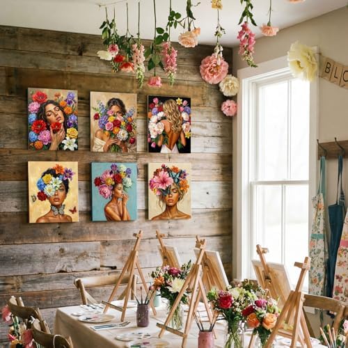 Ctosree 72 Pcs Flower Woman Paint and Sip Kit for Adults 8'' x 10'' Pre Drawn Canvas for Painting DIY Pre Printed Canvas for Party Favor Acrylic Painting Kit Wood Easel Brushes Date Night Bulk - Image 5