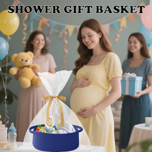 Royal Blue Woven Rope Basket,Baby Gift Basket with Bag & Ribbon - Image 6