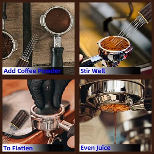 Espresso Coffee Stirrer 8 Needles 0.4mm Espresso Distribution Tools, Natural Wood Handle and Stand - Image 5