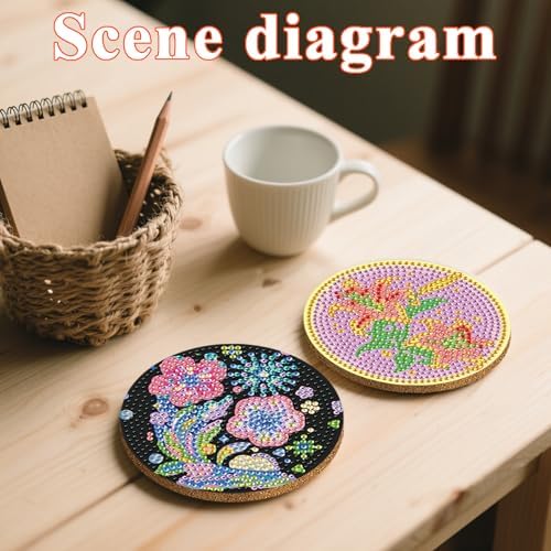 DOTSOPS 6 PCS Flowers Diamond Painting Coasters for Beginners with Holder - Image 6