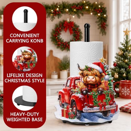 Christmas Highland Cow Paper Towel Holder, Farmhouse Xmas Kitchen Countertop Decor, Highland Cow Paper Towel Roll Stand, Christmas Housewarming Birthday Gift for Women Mom - Image 4