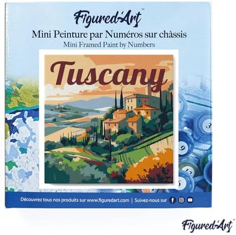 Figured'Art Mini Paint by Numbers Kit for Adults with Frame Travel Poster Tuscany Summer Small Format 8"x8" - Craft Art Painting DIY Canvas Already Stretched on a Wooden Frame - Image 3
