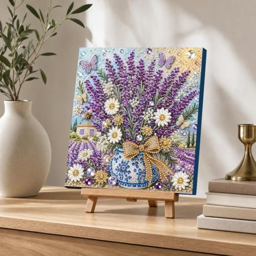 DIY Pearl Painting Kit for Adults, Lavender Flower Gem Art with Wood Frame, 20x20cm Pearl Diamond Craft, Floral Wall Decor Gift for Women, Beginners Relaxing Hobby Kit - Image 7