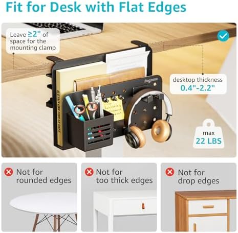 PEGZONE Desk Side Storage Organizer, Fits Flat Edge 0.4" to 2.2", Black - Image 2