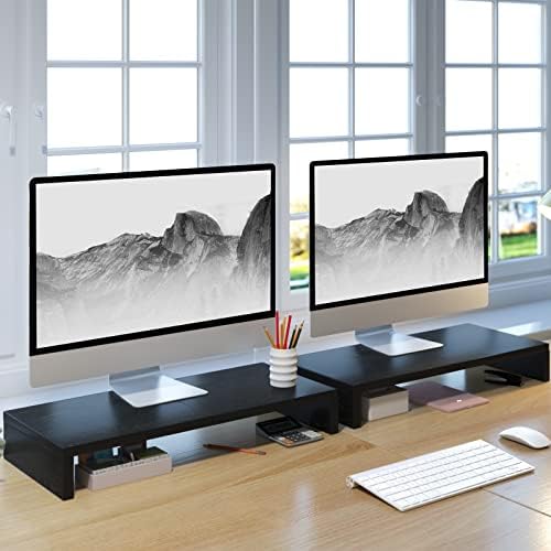 TEAMIX 2-Pack Monitor Stand Riser 20 inch, Wood Desk Computer Shelf, Black - Image 2
