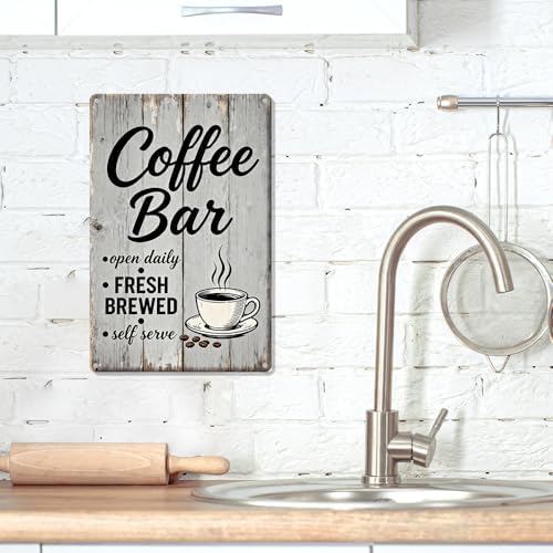 Coffee Bar Metal Tin Self Serve Fresh Brewed Open Daily Sign - Image 3