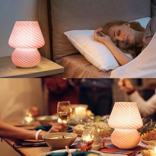 ULAROOM Dorm USB Plug-in Mushroom Lamp Small Bedside Table Lamp with 3 Temperature LED Bulb, Free Dimming Nights Light for Bedroom/Living Room/Entryway/Corner/Table Decor (Stripe Pink) - Image 6