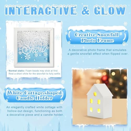 Winter Decoration for Home Office 8 PCS Blue Winter Tiered Tray Decor Set - Image 4
