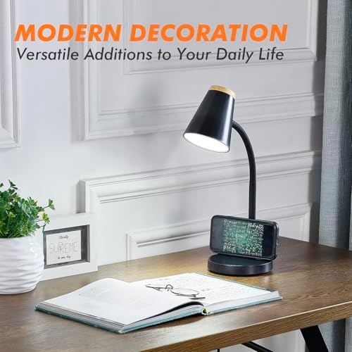 EJIAXIN Desk Lamp for College Dorm Room - Small LED Desk Lamp Touch Dimmable Reading Light for Home Office - Adjustable Flexible Gooseneck Table Lamp for Bedside Bedroom Nightstand Black - Image 4