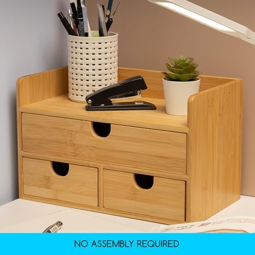 MEEDEN Bamboo Desk Organizer with Drawers: Storage Container with Shelf - Image 7